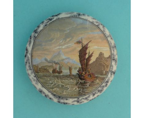 Ning Po River (222) large Illustrated (potlid  pot lid  prattware) 