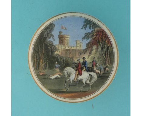 Windsor Castle or Prince Albert Hare Coursing (178) white and gold lined border complete with matching base (2) (potlid  pot 