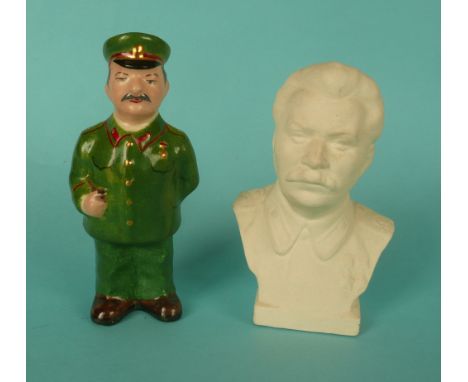 Stalin: a pottery figure of the Dictator depicted standing in green uniform, the underside inscribed ‘London 1953’, 151mm and