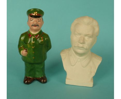 Stalin: a pottery figure of the Dictator depicted standing in green uniform, the underside inscribed ‘London 1953’, 151mm and