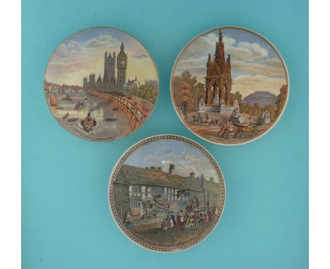 Thames Embankment (197) Albert Memorial (191) and Shakespeare’s Birthplace, Exterior (226) (3) (potlid  pot lid  prattware) 