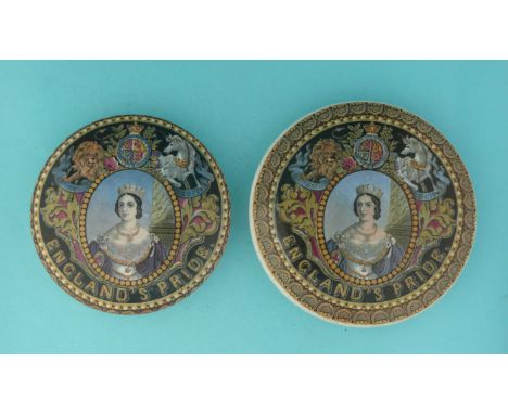 England’s Pride (149) black ground, medium and large varieties (2) (potlid  pot lid  prattware) 