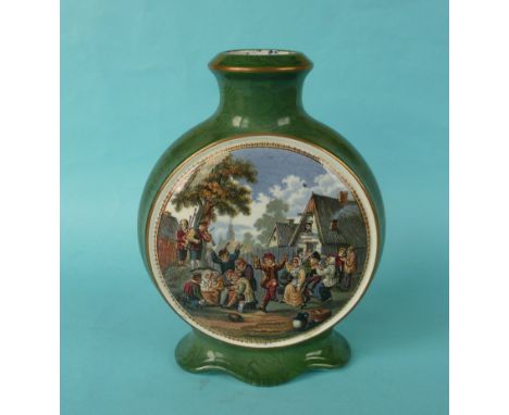 A malachite ground flask shaped vase (potlid  pot lid  prattware) 