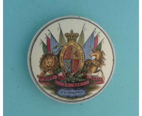 Royal Coat of Arms (355A) inscribed J.N. Osborn (potlid  pot lid  prattware) 