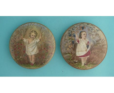 Summer (342A) and Autumn (342B) both with registration marks on the reverse (2) (potlid  pot lid  prattware) 