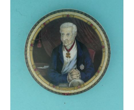 Wellington with Clasped Hands (160) medium, with order, very feint hairline crack to rim (potlid  pot lid  prattware) 