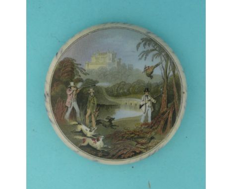 Pheasant Shooting (261) black marbled border (potlid  pot lid  prattware) 