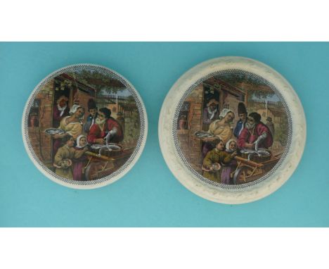 The Fishbarrow (58) medium and large varieties (2) (potlid  pot lid  prattware) 