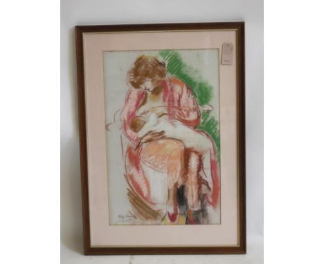 PHILIP NAVIASKY (1894-1983), Portrait of the Artist's Wife Sonia and Baby, pastel, signed, 23" x 15", stained frame (subject 