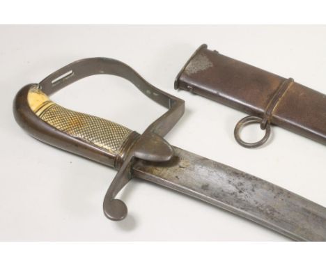 A FLANK OFFICER'S SWORD, c.1800, the 30 1/2" curved and fullered blade with etched and gilt crown over GR, foliage, armorials