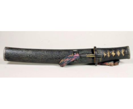 A JAPANESE TANTO BY SUKESADA, 1584, the 8 1/4" blade with undulating hamon and signed tang, possibly later mounts including a