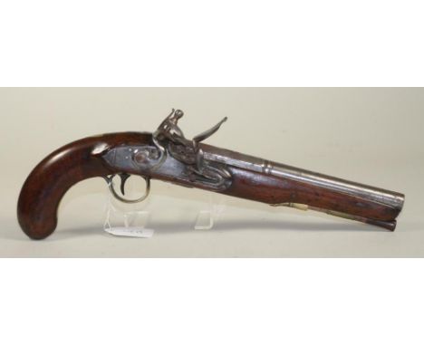 A FLINTLOCK PISTOL BY W. FORBES, 18th century, the 9" barrel octagonal towards the action, stepped lock inscribed "W. FORBES"