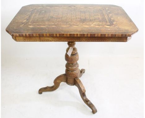 A SORRENTO TRIPOD OCCASIONAL TABLE, 19th century, the canted oblong top centred by a lattice parquetry panel within a zigzag 