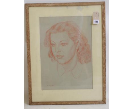 JACOB KRAMER (1892-1962), Bust Portrait of a Young Woman, red chalk drawing, signed, inscribed verso July 1946, 17" x 12", li