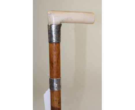 A MALACCA SWORD STICK, c.1900, with 24" triangular section blade, silver mount inscribed "JOSEPH RHODES ST. PEG LANE CLECKHEA