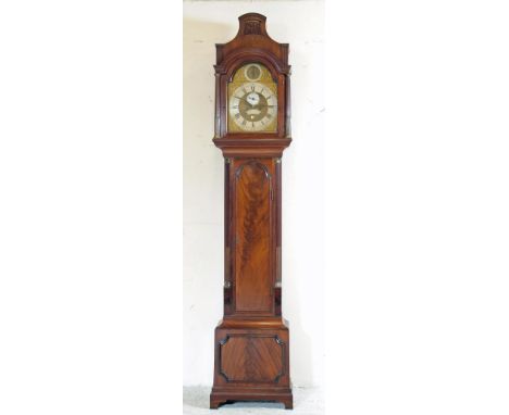 A MAHOGANY LONGCASE by Job Grice, Wandsworth, the eight day movement with anchor escapement striking on a bell, 12 1/4" arche