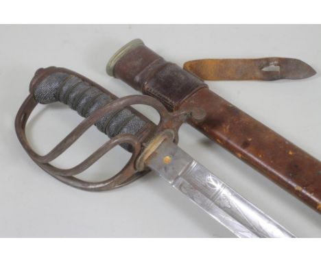 AN 1822 PATTERN LIGHT CAVALRY OFFICER'S SWORD, the 32 1/2" fullered blade etched with crowns, flags, foliage and canon, three