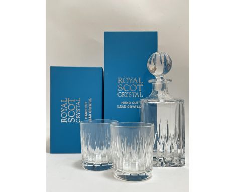 A boxed Royal Scot Crystalhand cut lead crystal whisky decanter together with two glasses (boxed)