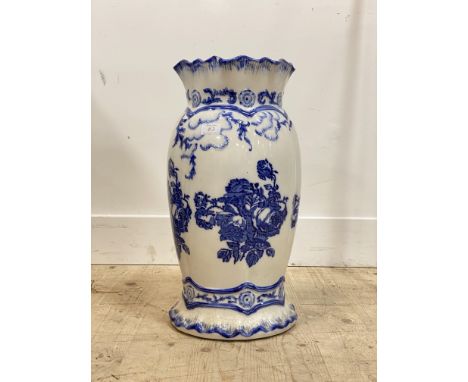 A Staffordshire Ironstone blue and white glazed ceramic floor vase or stick stand. H51cm.&nbsp;