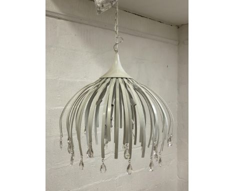 A contemporary seven branch pendent light fitting, with LED bulb holders and complete with chain and rose. H75cm.
