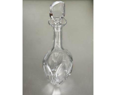 A Orrefors Swedish crystal tapered paneled decanter with shaped stopper signed verso no signs of damage chips or cracks H x 3