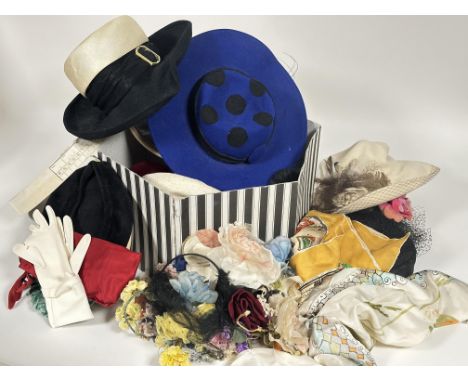 Property of the late Countess Haig a collection of vintage accessories, gloves, two silk scarves, ladys hats to include a rab