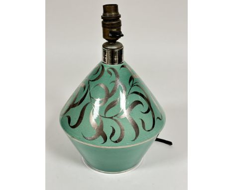 A Wedgwood mid century green glazed vase lamp of swept out tapered design with stylish silvered scrolling leaf design impress