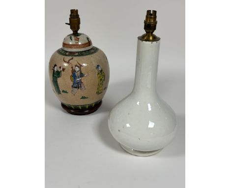 Property of the late Countess Haig, a Spanish pottery slim neck baluster vase lamp with white glaze H x 33cm and a modern Chi