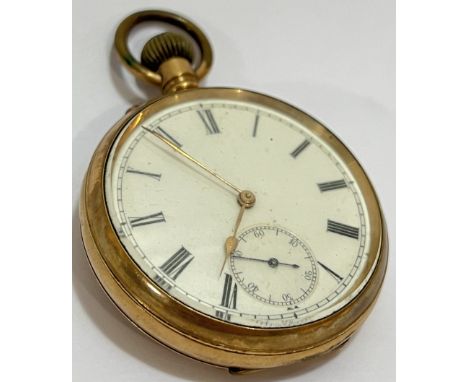 A gold plated pocket watch, the enamel dial with Roman numeral indices and sub second dial, and Swiss 'Cyrus' movement (lengt