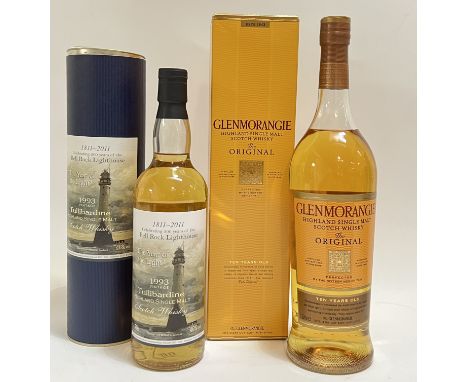 A 1L bottle of Glenmorangie Highland Single Malt Whisky (ten year, boxed), together with a 1993 vintage 70cl bottle of Tullib