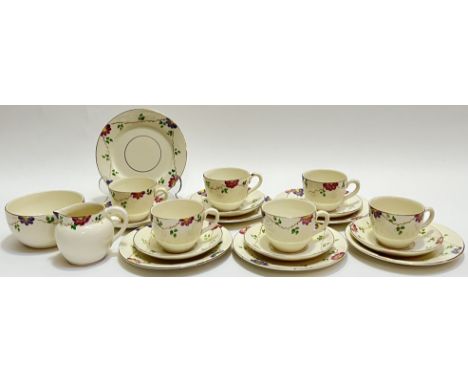 A George Jones &amp; Sons part tea service with hand painted floral design, comprising six tea plates (w- 18.5cm), six saucer