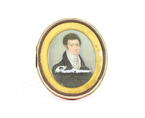 A portrait miniature , early 19th century, of a young gentleman, watercolour, 7.5cm high
