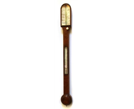 A Victorian Scottish oak mercury stick barometer by James Mackay Bryson of Edinburgh, having engraved bone aslant scales and 