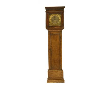 An 18th century oak 30 hour longcase clock by Thomas Watts, Lavenham, the brass face with Roman numerals and date aperture, 3