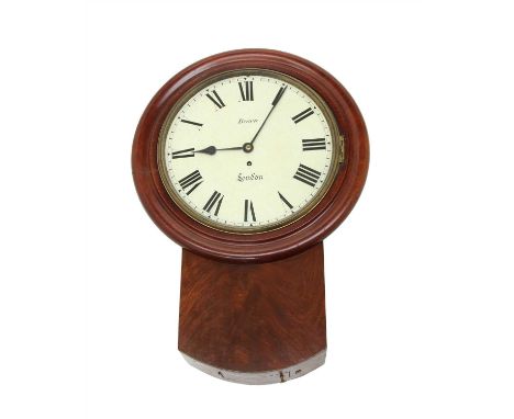 A Victorian drop dial wall clock, the enamel dial inscribed 'Brown, London', supporting a single fusee movement, dial 28cm di