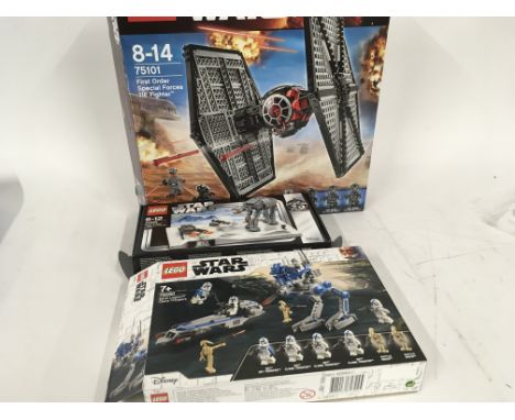 3 boxed Lego sets.  Star Wars 75101 FIRST ORDER SPECIAL FORCES TIE FIGHTER. 40333 BATTLE OF HOTH 20 th anniversary edition 75