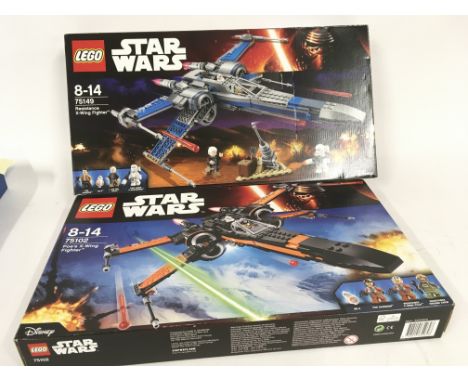 2 boxed Lego sets.  Star Wars 75149 RESISTANCE X WING FIGHTER and 75102 POES X WING FIGHTER.   Previously assembled parts bag