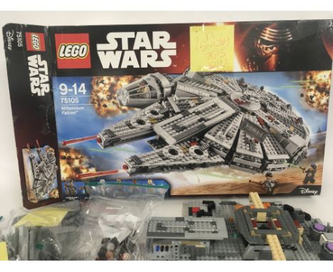 Boxed Lego set 75105  Star Wars MILLENIUM FALCON  . Previously assembled and parts bagged . Unused stickers with assembly ins