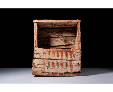 Late Period to Ptolemaic Period, Ca. 664 - 30 BC. A rectangular wooden ushabti box / case composed of rectangular planks, wit