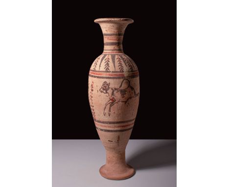 New Kingdom, 18th Dynasty, Ca. 1550 - 1307 BC. A pottery vase with an ovoid body, wheel-made from Nile silt and covered in a 