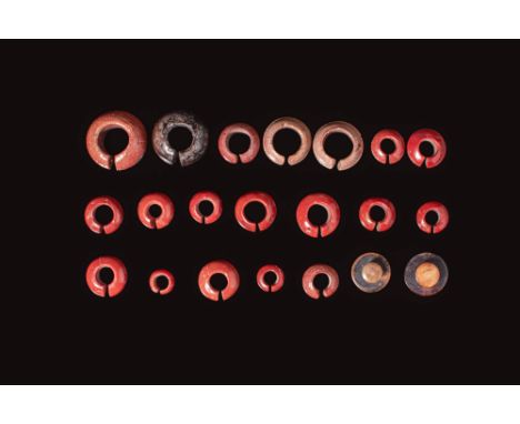 New Kingdom to Late Period, Ca. 1550 - 332 BC. A group of 19 penannular rings of varying diameter and thickness, each formed 