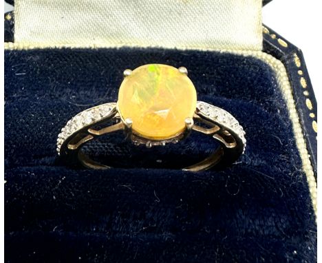 9ct gold welo opal &amp; diamond ring weight of ring 2.10g with c.o.a 