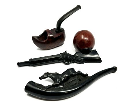 3 vintage novelty pipes inc gun shaped pipe clog pipe etc 