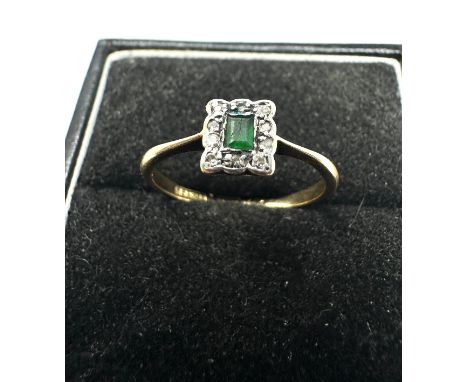 antique 18ct gold diamond &amp; sapphire emerald  ring weight 1.9g 