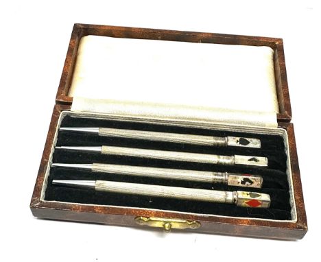 4 x .925 sterling silver cribbage pencils w/ enamel cased 