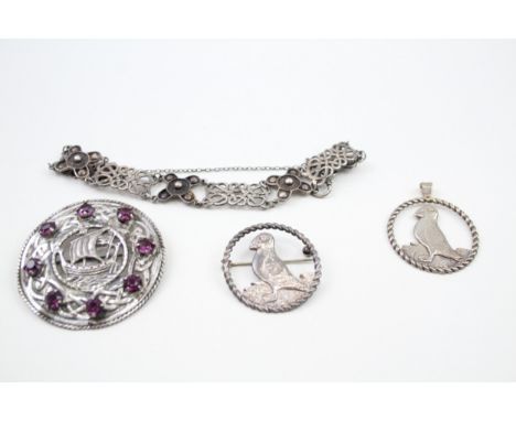 A collection of silver Scottish/Celtic jewellery including Shetland Silver (52g) 