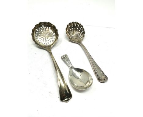 3 x .925 sterling spoons inc georgian, caddy, sifter etc 