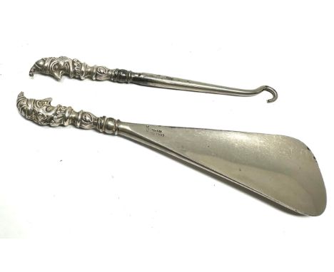 Antique punch Shoe Horn and Button Hook Punch Sterling Silver 925 &amp; Steel 