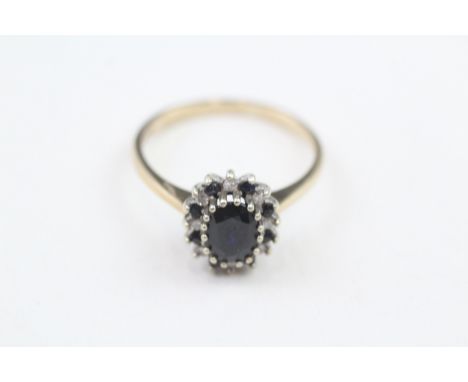 9ct gold 1980's sapphire &amp; diamond cluter ring (2.6g) 