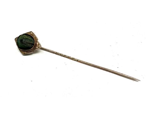 Antique Edwardian 9ct gold Genuine Scarab Beetle stick tie pin weight 3.7g 